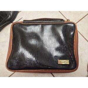 Samantha Brown Black‎ Croc Embossed Travel Toiletry Organizer Bag Cosmetic Case